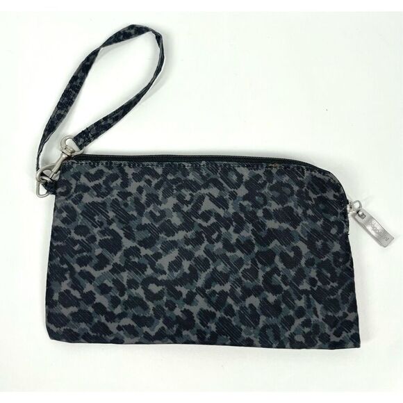 Baggallini Black Multi Leopard Print Nylon Card Wristlet RFID Unused New - Picture 3 of 3